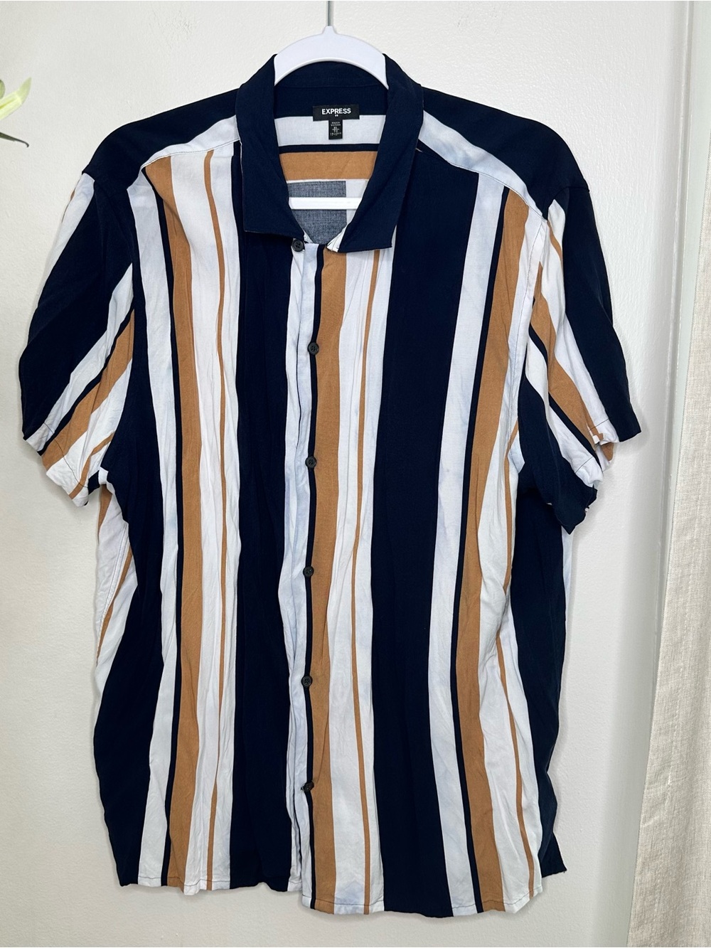 EXPRESS Men's Striped Button-Front Short Sleeve Shirt XL